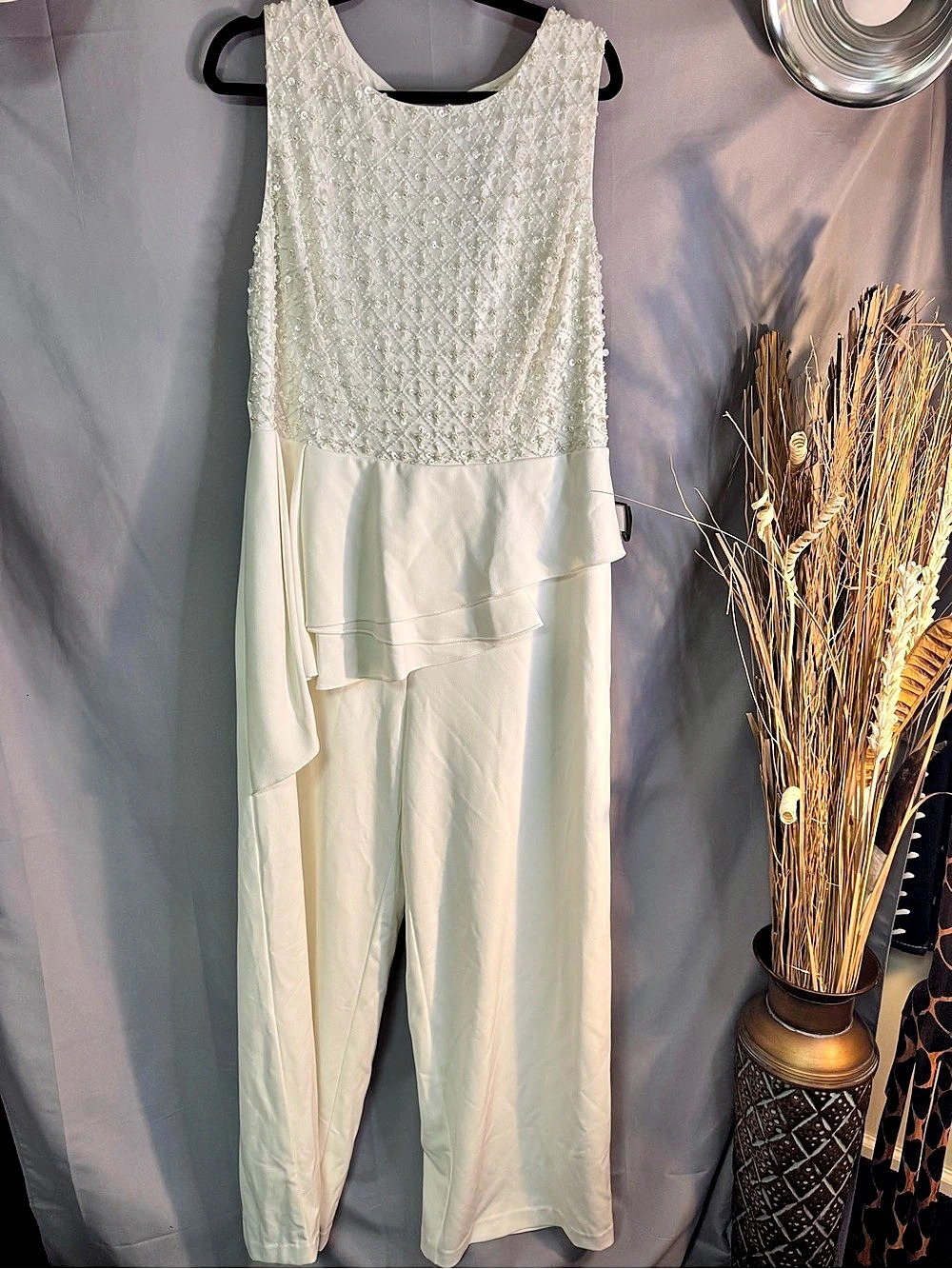White Beaded upper section Sleeveless Jumpsuit